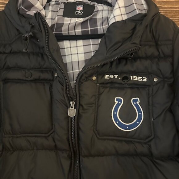 NFL Pro Line Indianapolis Colts Puffer Jacket Hooded Black Inside Plaid XL - Picture 4 of 16